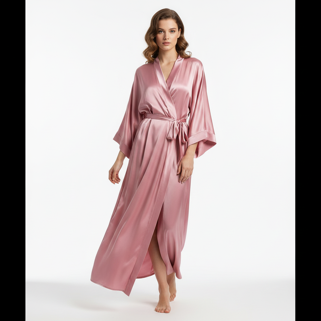 Шелковый халат розовый